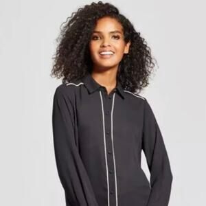 Calvin Klein Black and White Long Sleeve Button up Top